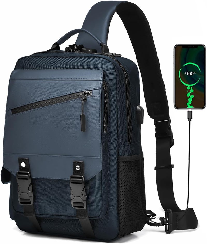 Leaper Crossbody Messenger Bag for Men: 13L Multi-pocket Satchel Sling Shoulder Bags for Travel Daily Work - Women Single Strap Backpack for Cycling, Hiking - Laptop Sling Bag for Men 14 inch,DarkBlue - Image 1